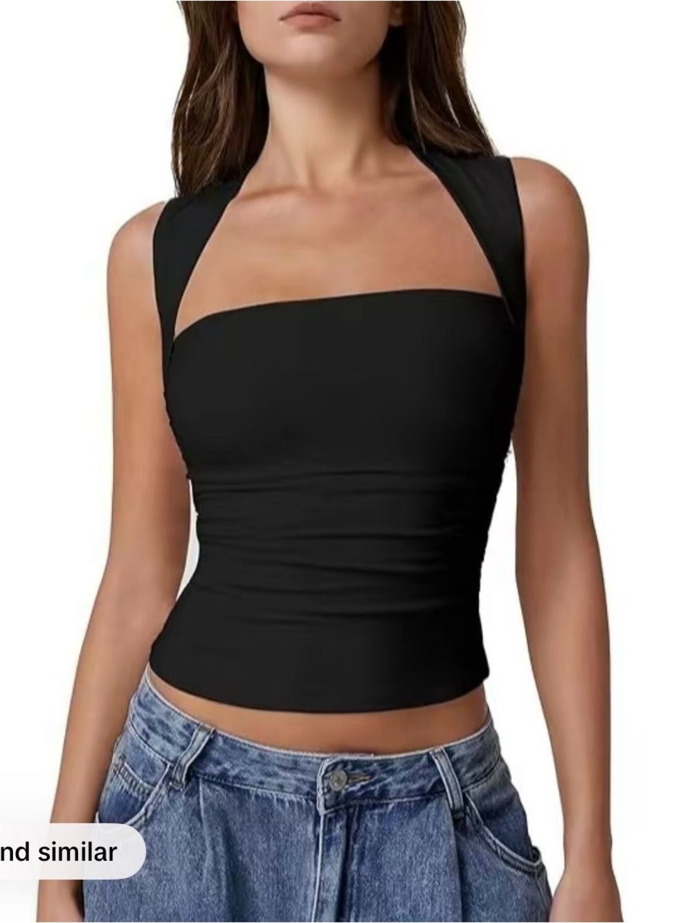 Black Halter Square Neckline Women's Tank Top